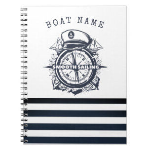 Caderno Espiral Chapéu Náutico, Âncora, Roda Listras Azul-Marinho