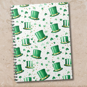 Caderno Espiral Chapéus e Trevos Branco Ouro Verde Luxo