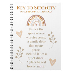 Caderno Espiral Chave do Diário de Serenidade   Notebook Inspirado