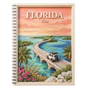 Caderno Espiral Chaves da Flórida EUA Viagem Vintage Viagem Tropic