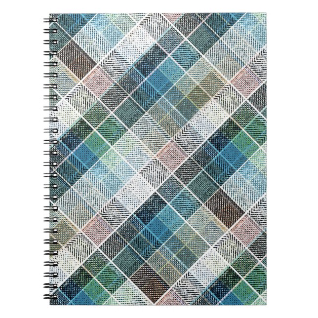Caderno Espiral checkered, tartan, xadrez, clássico, azul, branco (Frente)