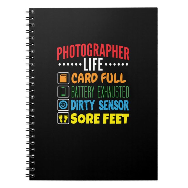 Caderno Espiral Checklist para a vida de fotógrafo engraçado (Frente)
