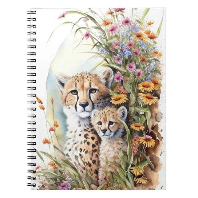 Caderno Espiral Cheetah Baby e Mamãe School Notebook Gift (Frente)