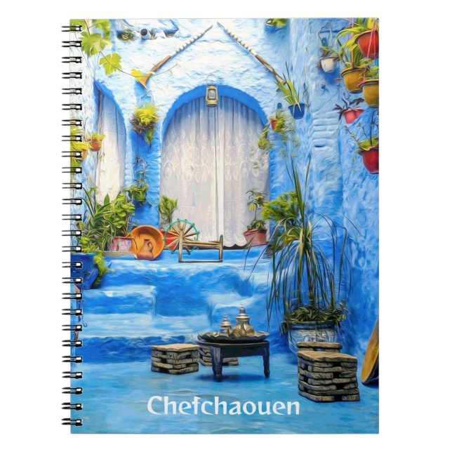 Caderno Espiral Chefchaouen Blue City Marrocos Oil Painting Boho (Frente)