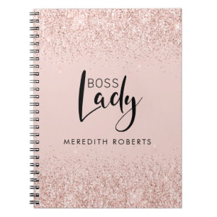 Caderno Espiral Chefe Lady Rosa Dourada Blush Glitter Personalizad
