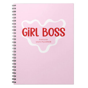 Caderno Espiral Chefe Menina Fofa Rosa e Vermelho Nome Personaliza