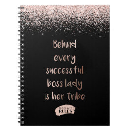 Caderno Espiral Chefe Motivacional Lady Rosa Dourada Glitter Black