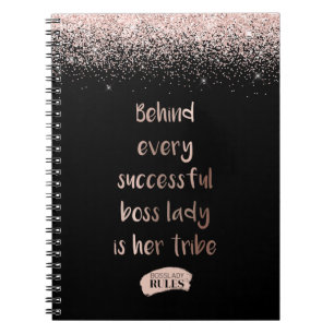 Caderno Espiral Chefe Motivacional Lady Rosa Dourada Glitter Black