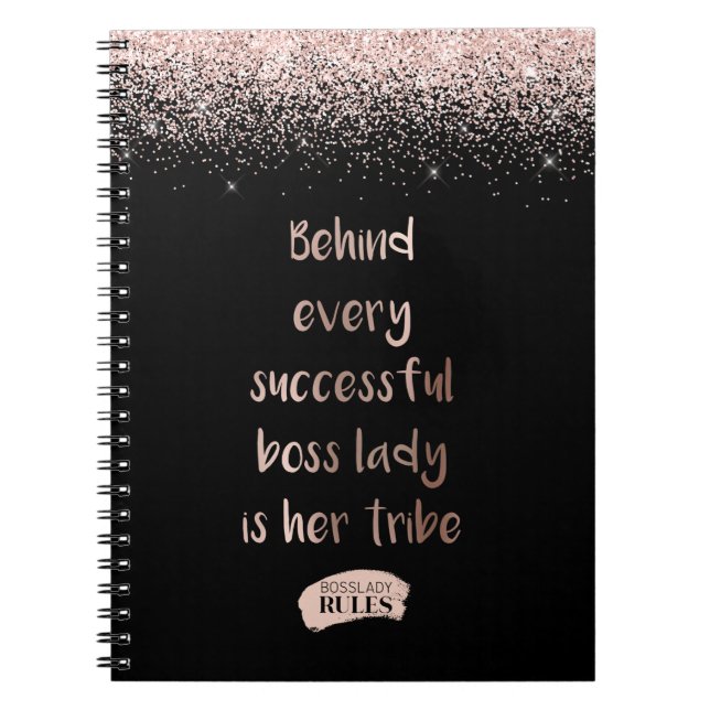 Caderno Espiral Chefe Motivacional Lady Rosa Dourada Glitter Black (Frente)
