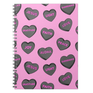 Caderno Espiral Cheio de Corações de Amor Padrão - Rosa preto