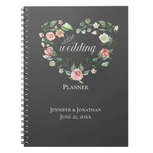 Caderno Espiral Cheire os Rosas, Planeador de Casamento de Coraç