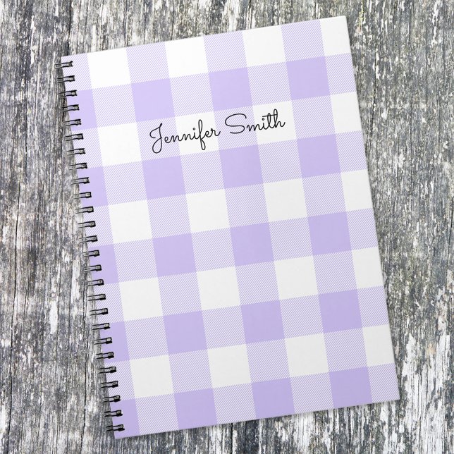 Caderno Espiral Cheque de Gingham Branco e Puro Pastel Moderno (Criador carregado)