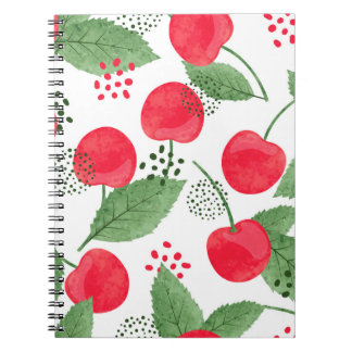 Caderno Espiral Cherry Berries Vintage, Watercolor Seamless.