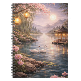 Caderno Espiral Cherry Blossom Swan Lake Spiral Photo Notebook 