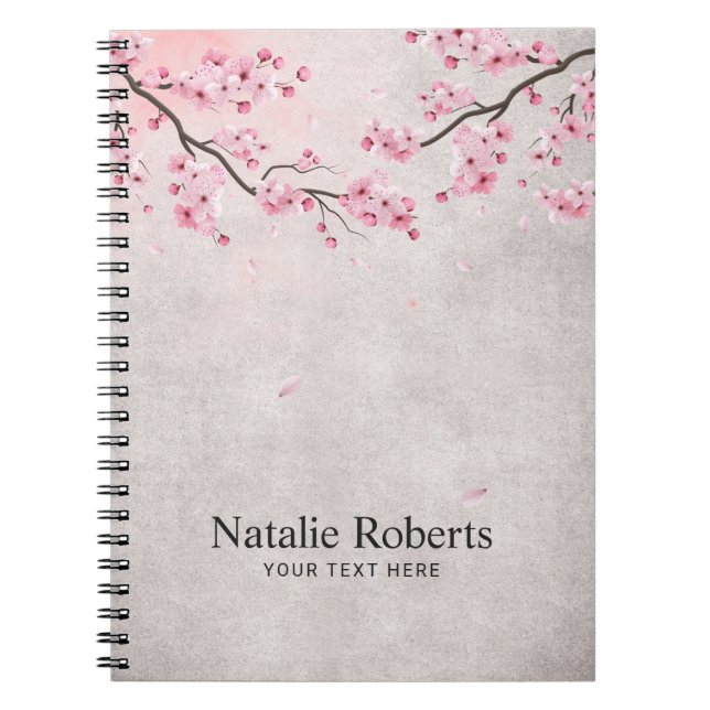 Caderno Espiral Cherry Blossom Vintage Floral Rosa (Frente)