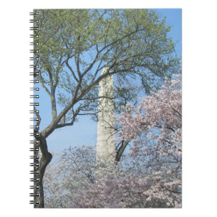 Caderno Espiral Cherry Blossoms e o Monumento de Washington em DC