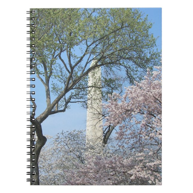 Caderno Espiral Cherry Blossoms e o Monumento de Washington em DC (Frente)