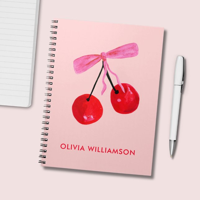 Caderno Espiral Cherry e Arco rosa (Cherry and pink bow personalized notebook)