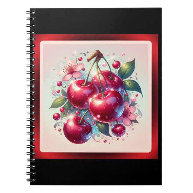 Caderno Espiral Cherry Red Cute Cherries Floral Girly Pink (Frente)