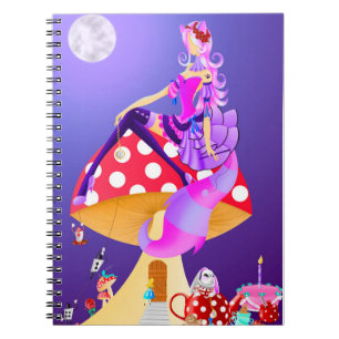 Caderno Espiral Cheshire Cat na Maravilha Mushroom