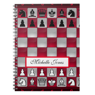 Caderno Espiral Chessboard Vermelha e Preta Adicionar seu nome à e