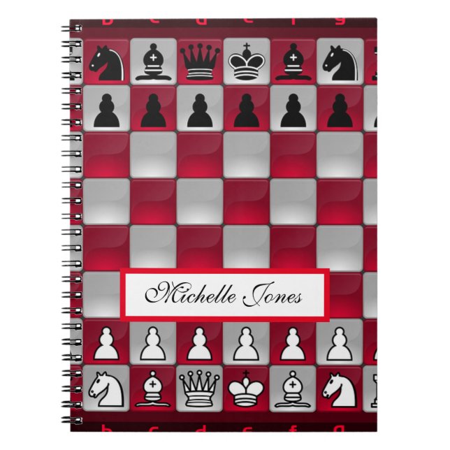 Caderno Espiral Chessboard Vermelha e Preta Adicionar seu nome à e (Frente)
