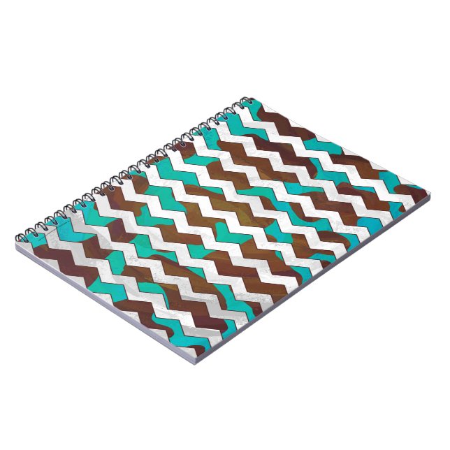 Caderno Espiral Chevron Cow Brown e Teal Impressão (Left Side)