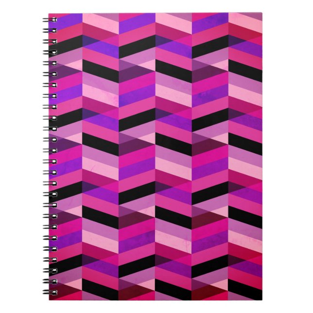 Caderno Espiral Chevron/Herringbone Abstrato | Roxos e Violeta (Frente)