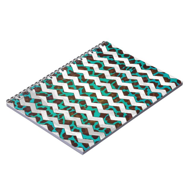 Caderno Espiral Chevron Leopard Brown e Teal Impressão (Left Side)