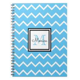 Caderno Espiral Chevron Monograma do Nome Azul Moderno