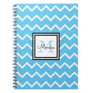 Caderno Espiral Chevron Monograma do Nome Azul Moderno