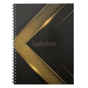 Caderno Espiral Chevron Preto E Dourado