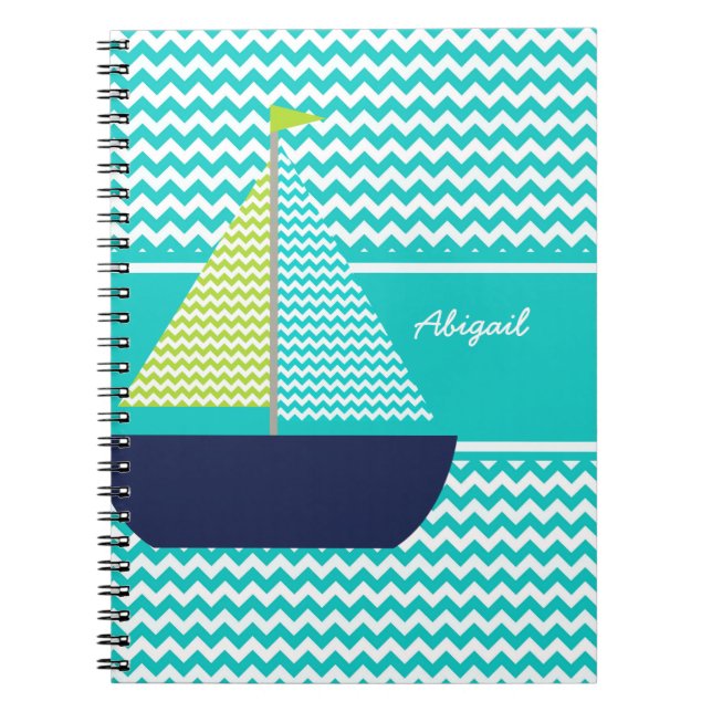 Caderno Espiral Chevron Sailboat no notebook personalizado Chevron (Frente)
