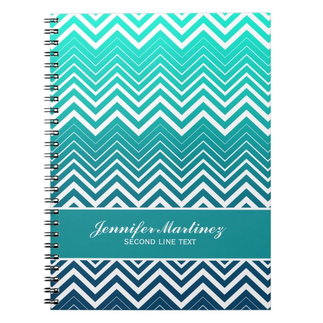 Caderno Espiral Chevron Zigzag Branco E Fundo Verde Azul (Frente)