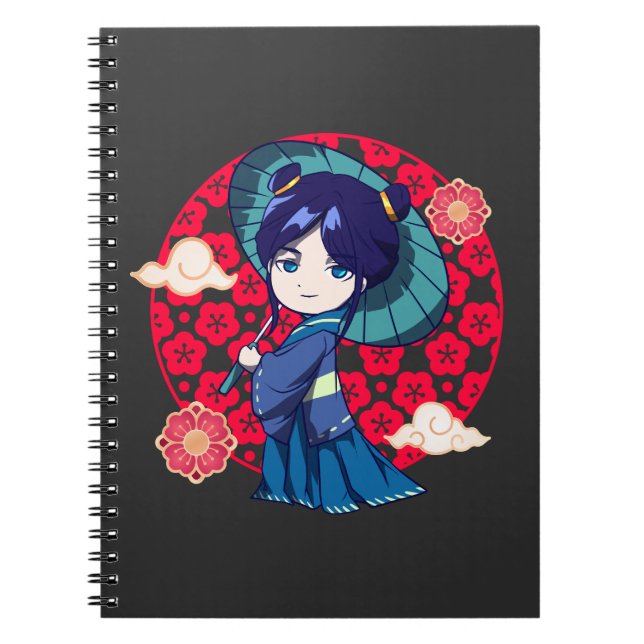 Caderno Espiral Chibi Anime Kawaii Kimono (Frente)