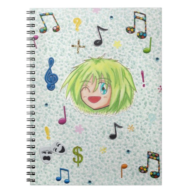 Caderno Espiral Chibi Izumi com fundo da colagem (Frente)