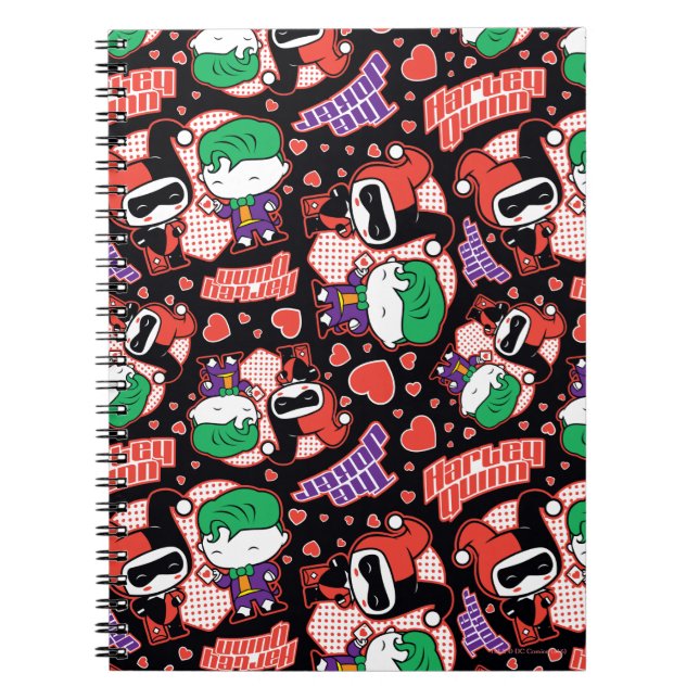 Caderno Espiral Chibi Joker e Harley Heart Pattern (Frente)