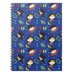 Caderno Espiral Chibi Mulher Maravilha, Super-Homem e Padrão de B