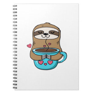 Caderno Espiral Chibi Sloth Coffee Lover - Cute Kawaii Sloth Huggi