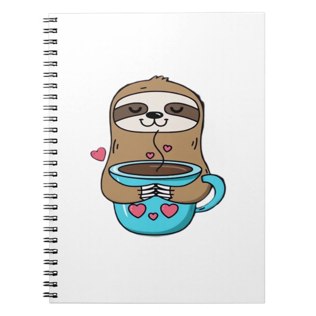 Caderno Espiral Chibi Sloth Coffee Lover - Cute Kawaii Sloth Huggi (Frente)