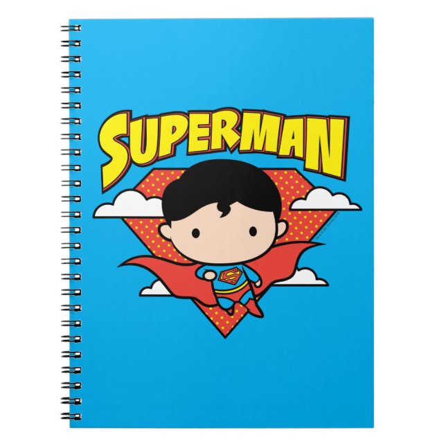 Caderno Espiral Chibi Superman Bolinhas Shield e Nome (Frente)