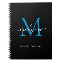 Caderno Espiral Chic Black Ocean Blue Monograma Nome inicial