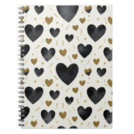 Caderno Espiral Chic Black Watercolor Hearts