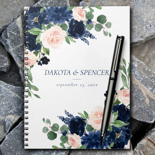 Caderno Espiral Chic Blooms Azul Marinho e Rosa Rosa Rosa Rosa E