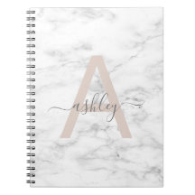 Chic Blush White Marble Script Name Monogramo