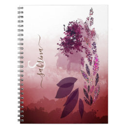 Caderno Espiral Chic Burgundy Watercolor Monograma Floral