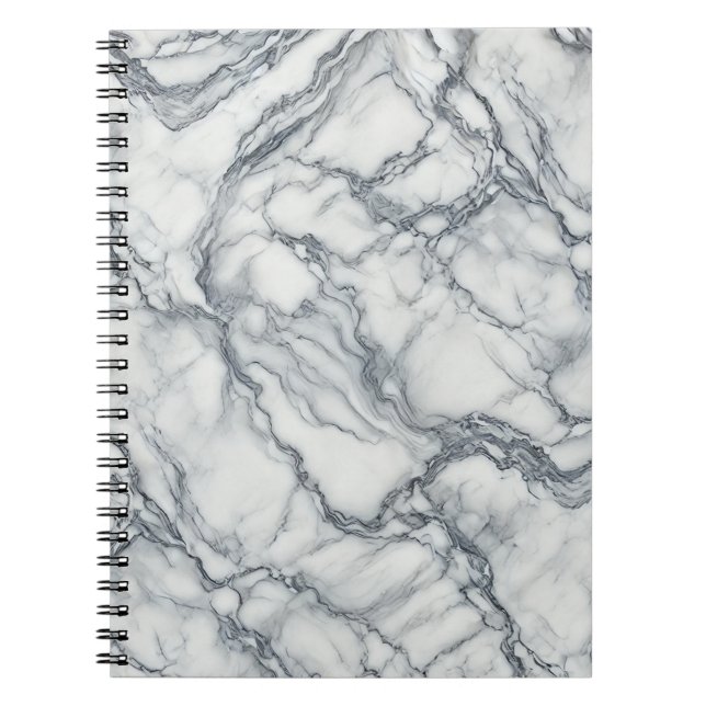 Caderno Espiral Chic Cinza e Branco com Aparência de Mármore Glamo (Frente)
