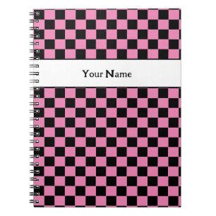 Caderno Espiral Chic Clássico Verificado em Cor-de-Rosa e Preto