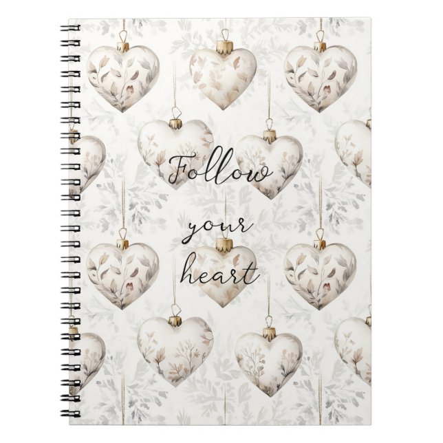 Caderno Espiral Chic Cream Grey Hearts Ornaments   (Frente)