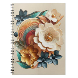 Caderno Espiral Chic, Cremes Elegantes e textura de flores de cour